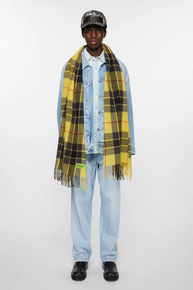 Acne Studios Check Fringe Scarf Yellowblack Women Scarves