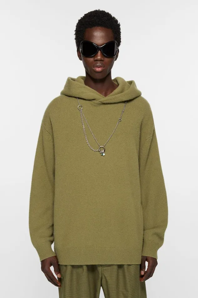 Acne Studios Hooded Cashmere Blend Jumper Olive Green Men Knitwear