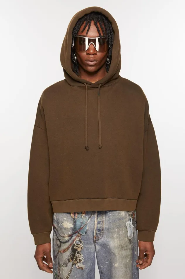 Acne Studios Hooded Sweater Logo Patch Chocolate Brown Women Sweatshirts