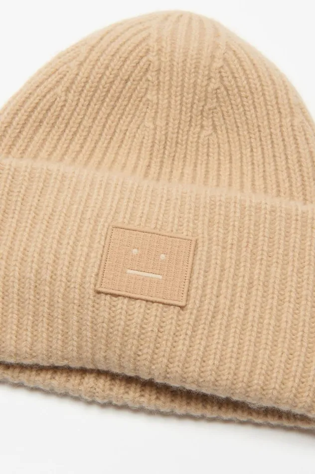 Acne Studios Large Face Logo Beanie Biscuit Beige Women Face Collection