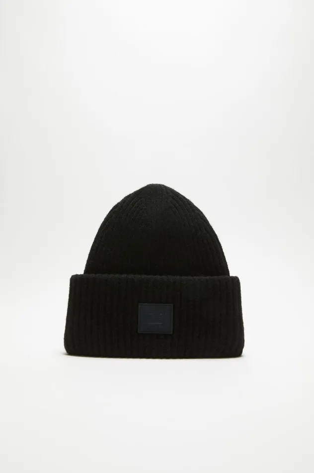 Acne Studios Large Face Logo Beanie Black Women Face Collection