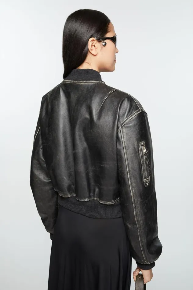 Acne Studios Leather Bomber Jacket Black Women Outerwear
