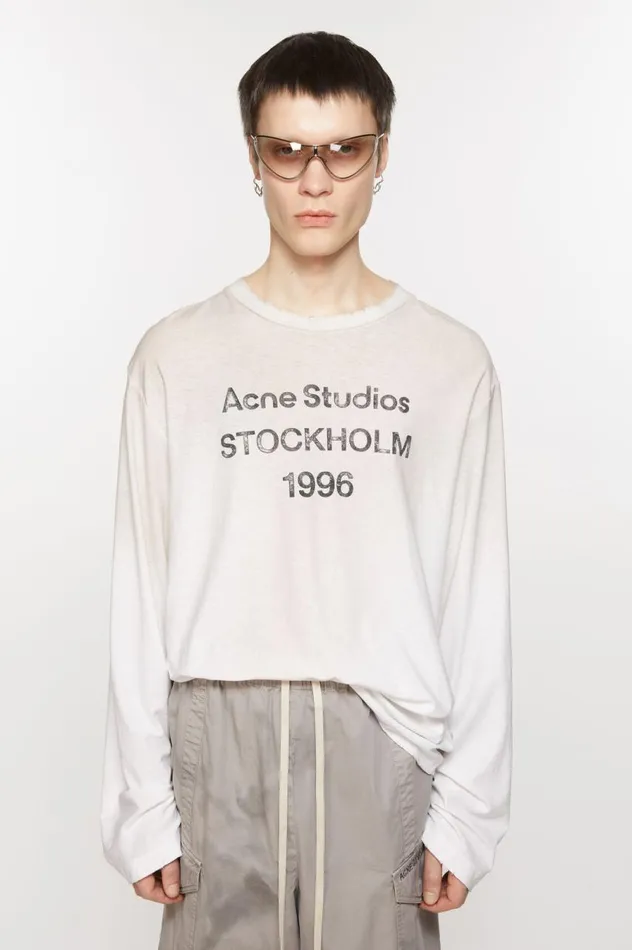 Acne Studios Logo Tshirt 8211 Relaxed Fit Dusty White Men Tshirts