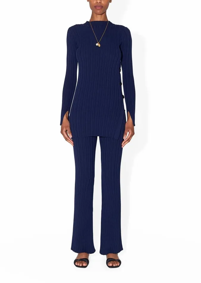 Adam Lippes Pants Knit Flare Pant In Cotton Crepe Navy 8211 Women