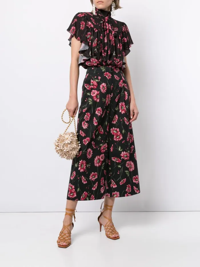 Adam Lippes Pants Pleat Front Culotte In Printed Poplin Black Daisy 8211 Women Adam Lippes Pants Pleat Front Culotte In Printed Poplin Black Daisy 8211 Women