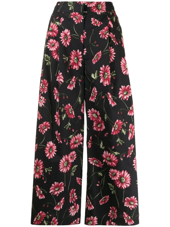 Adam Lippes Pants Pleat Front Culotte In Printed Poplin Black Daisy 8211 Women