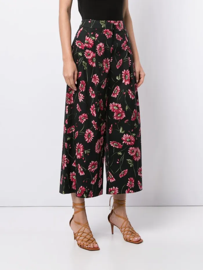 Adam Lippes Pants Pleat Front Culotte In Printed Poplin Black Daisy 8211 Women