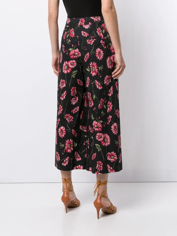 Adam Lippes Pants Pleat Front Culotte In Printed Poplin Black Daisy 8211 Women