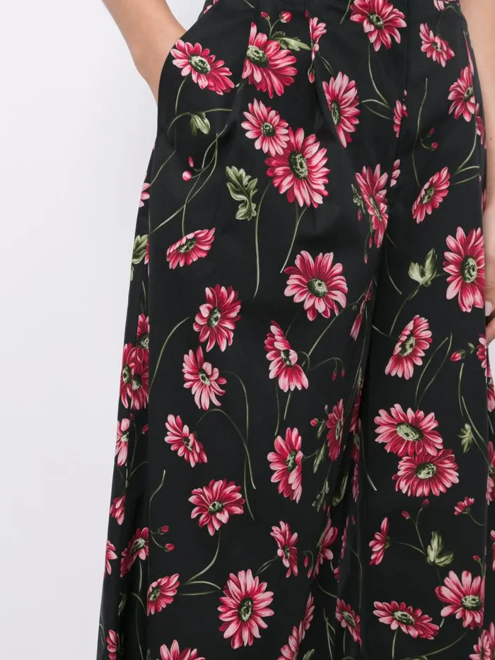 Adam Lippes Pants Pleat Front Culotte In Printed Poplin Black Daisy 8211 Women