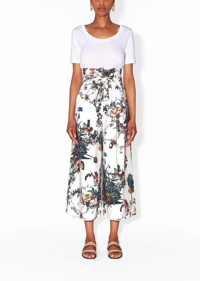Adam Lippes Pants TieWaist WideLeg Culotte In Printed Poplin White Floral 8211 Women Adam Lippes Pants TieWaist WideLeg Culotte In Printed Poplin White Floral 8211 Women