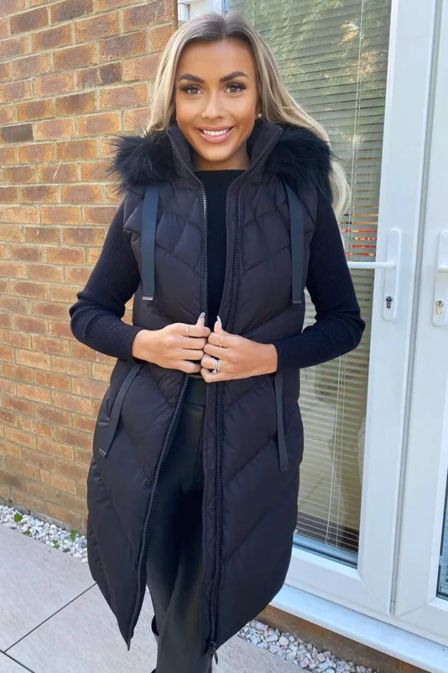 AX Paris Coats 038 Jackets Black Faux Fur Hooded Gilet