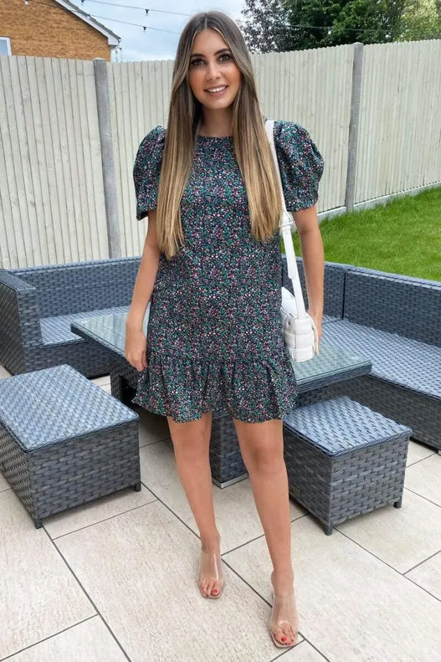 AX Paris Day Dresses Multi Ditsy Floral Puff Sleeve Smock Dress