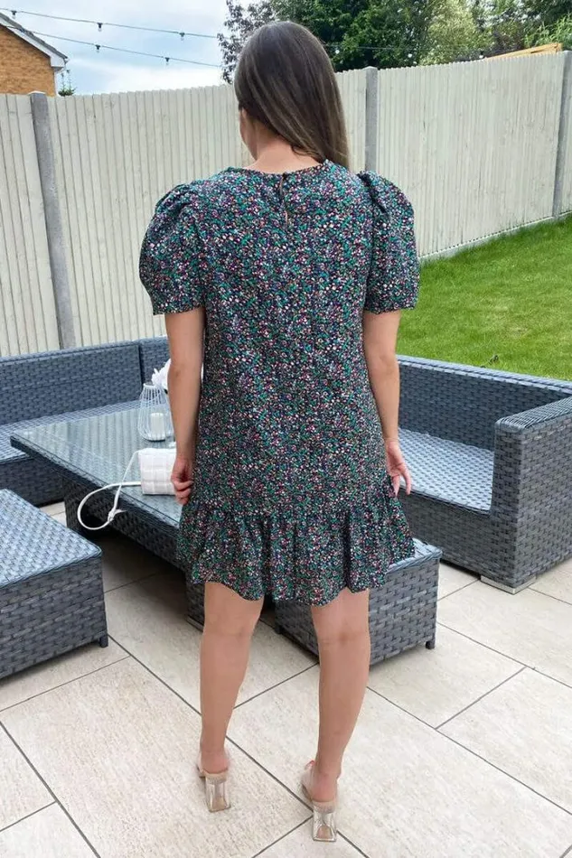 AX Paris Day Dresses Multi Ditsy Floral Puff Sleeve Smock Dress