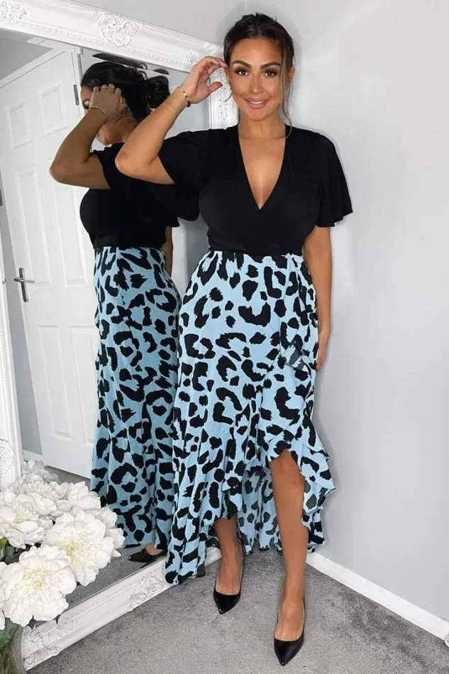 AX Paris Dresses Blue Animal Printed 2 In 1 Midi Dress
