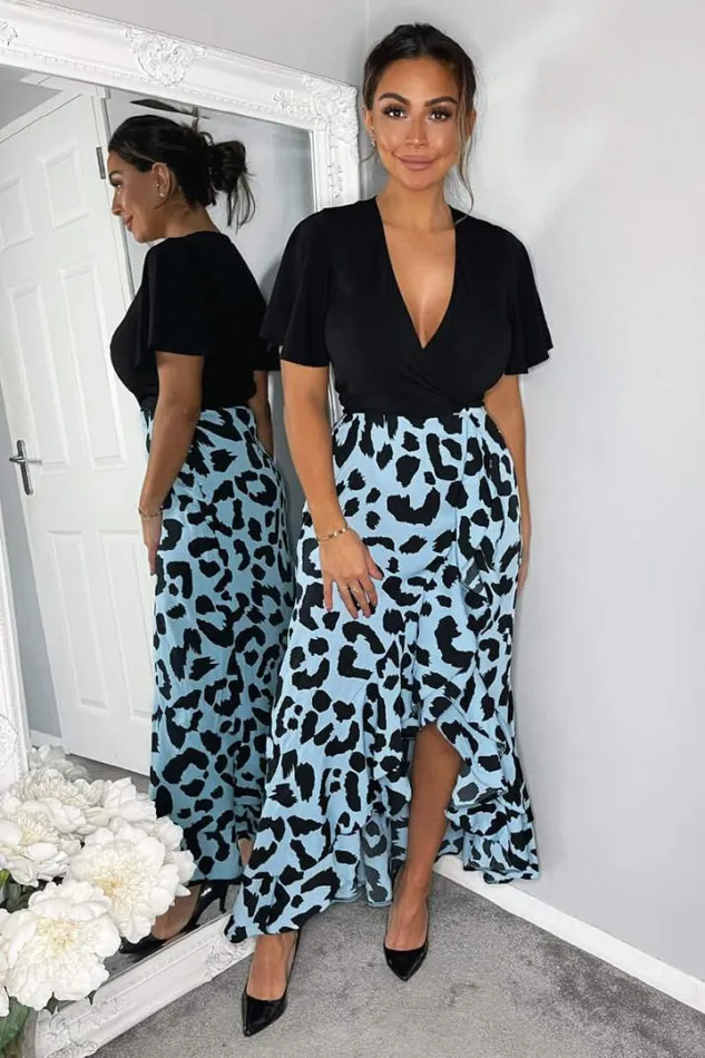 AX Paris Dresses Blue Animal Printed 2 In 1 Midi Dress