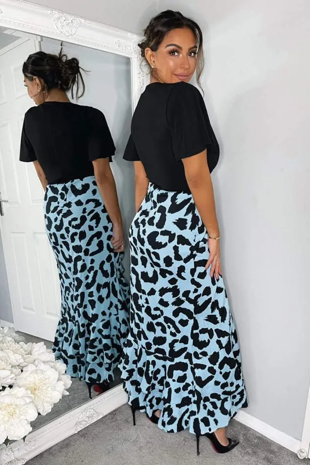 AX Paris Dresses Blue Animal Printed 2 In 1 Midi Dress