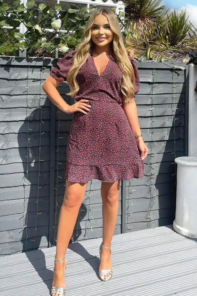 AX Paris Dresses Floral Printed Short Sleeve Mini Skater Dress