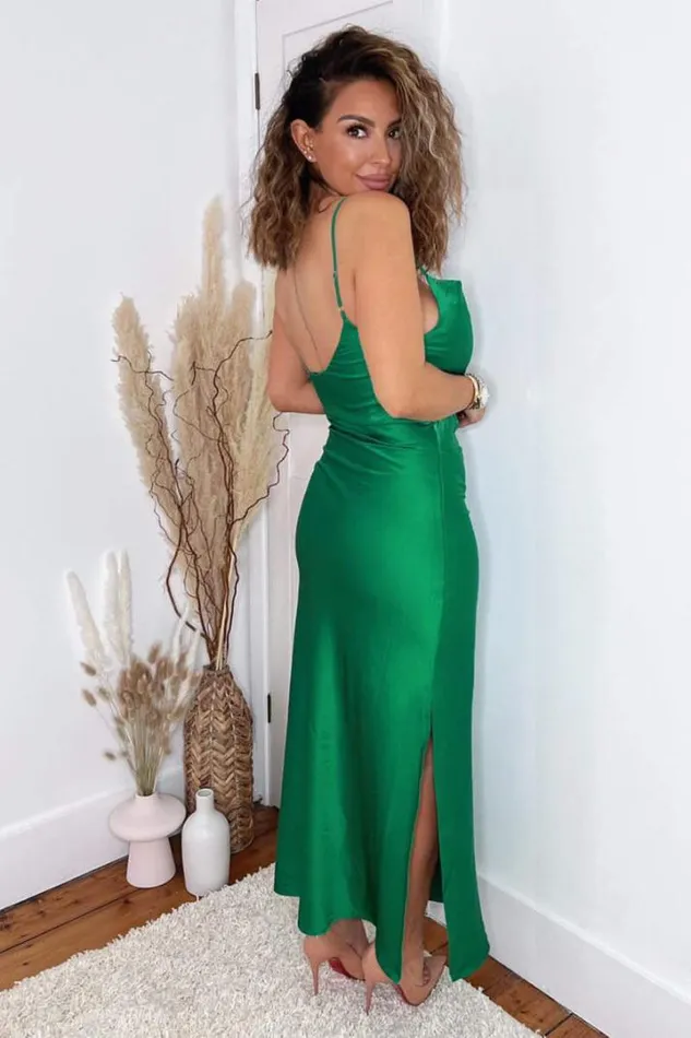 AX Paris Dresses Jade Green Satin Cowl Neck Midi Dress