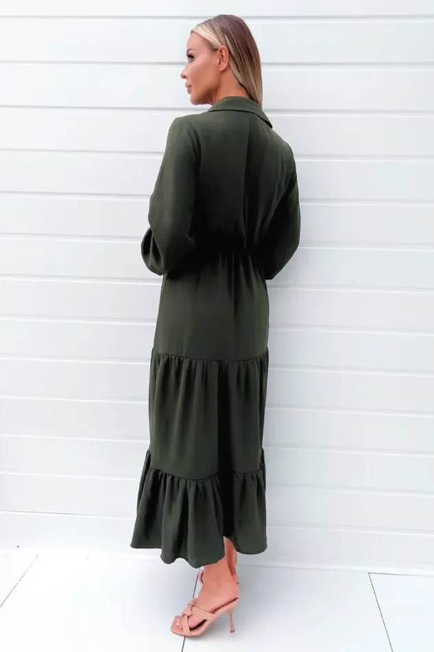 AX Paris Dresses Olive Long Sleeve Wrap Top Smock Midi Dress