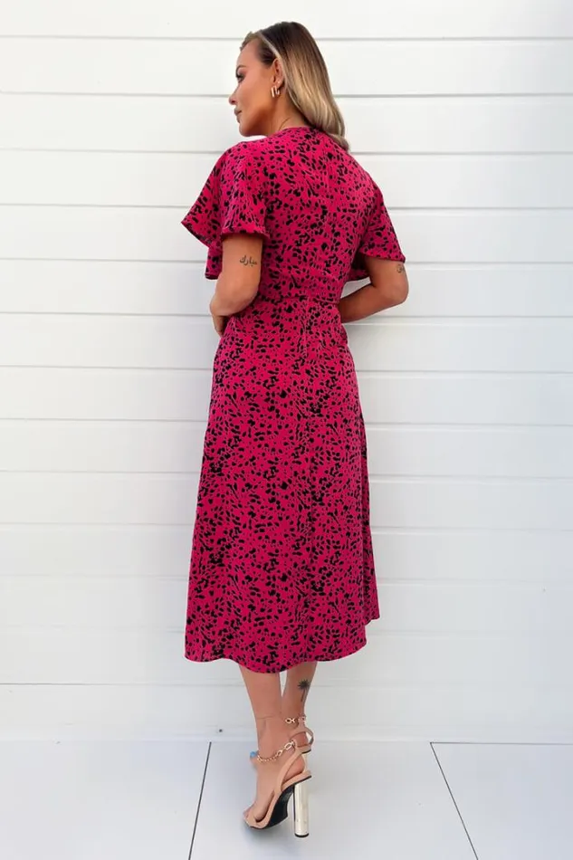 AX Paris Dresses Pink And Black Printed Split Skirt Midi Dress