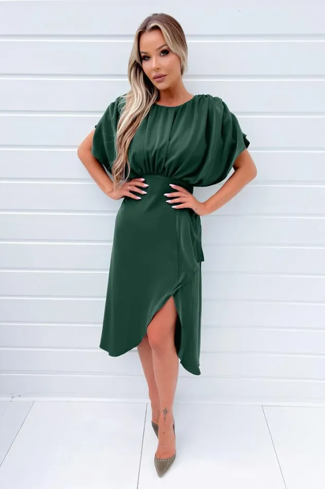 AX Paris Dresses Teal Batwing Gathered Top Midi Dress