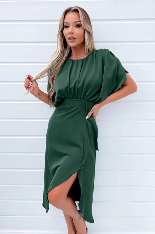 AX Paris Dresses Teal Batwing Gathered Top Midi Dress