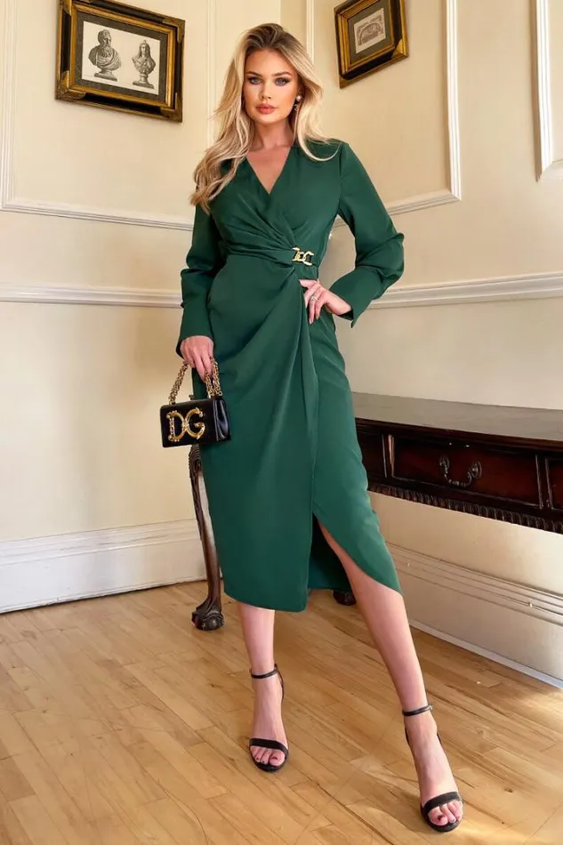 AX Paris Dresses Teal Wrap Gold Buckle Midi Dress