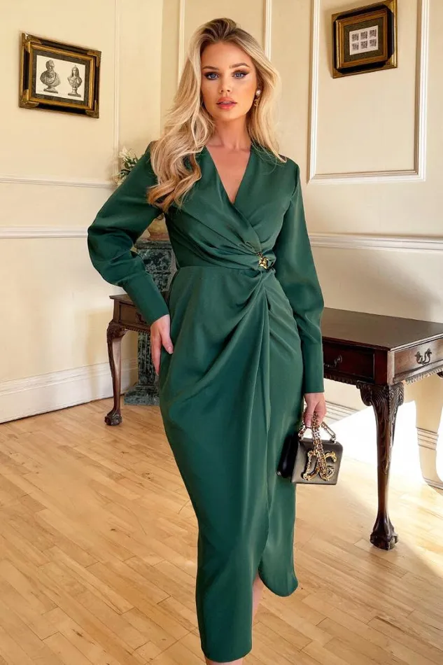 AX Paris Dresses Teal Wrap Gold Buckle Midi Dress