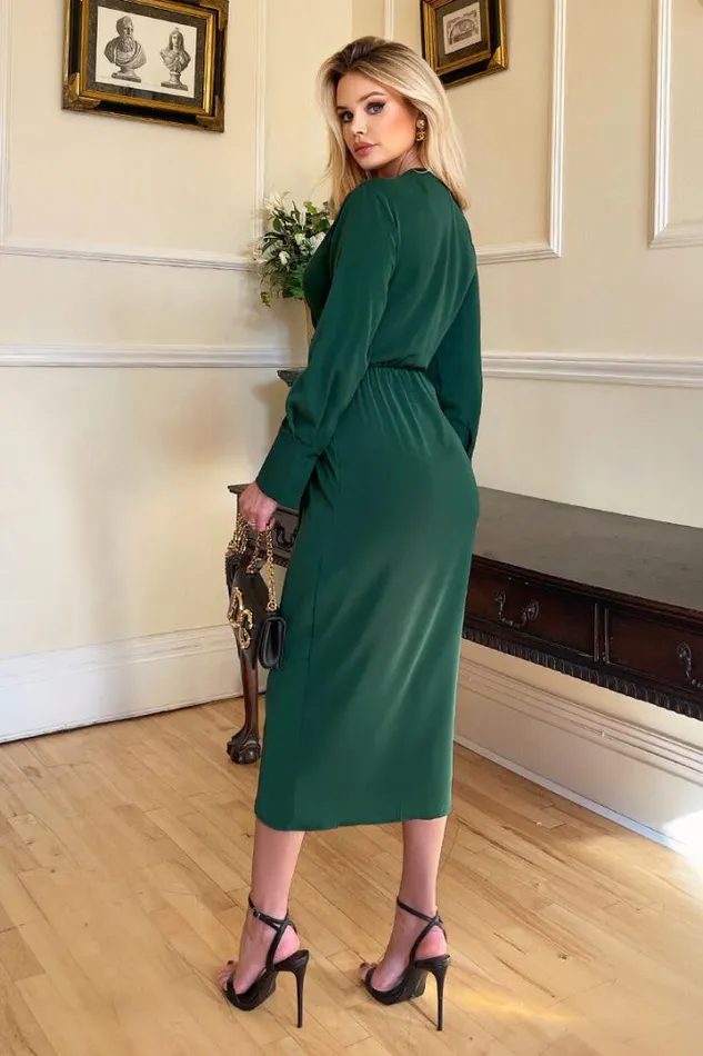 AX Paris Dresses Teal Wrap Gold Buckle Midi Dress