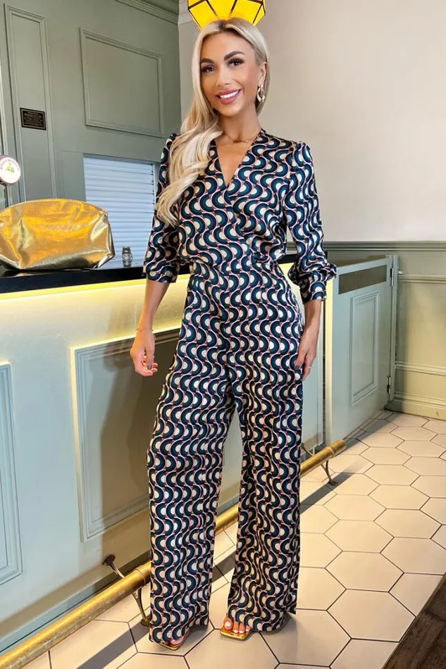 AX Paris Jumpsuits And Playsuits Multi Print 34 Length Sleeve Wrap Top Belted Jumpsuit AX Paris Jumpsuits And Playsuits Multi Print 34 Length Sleeve Wrap Top Belted Jumpsuit