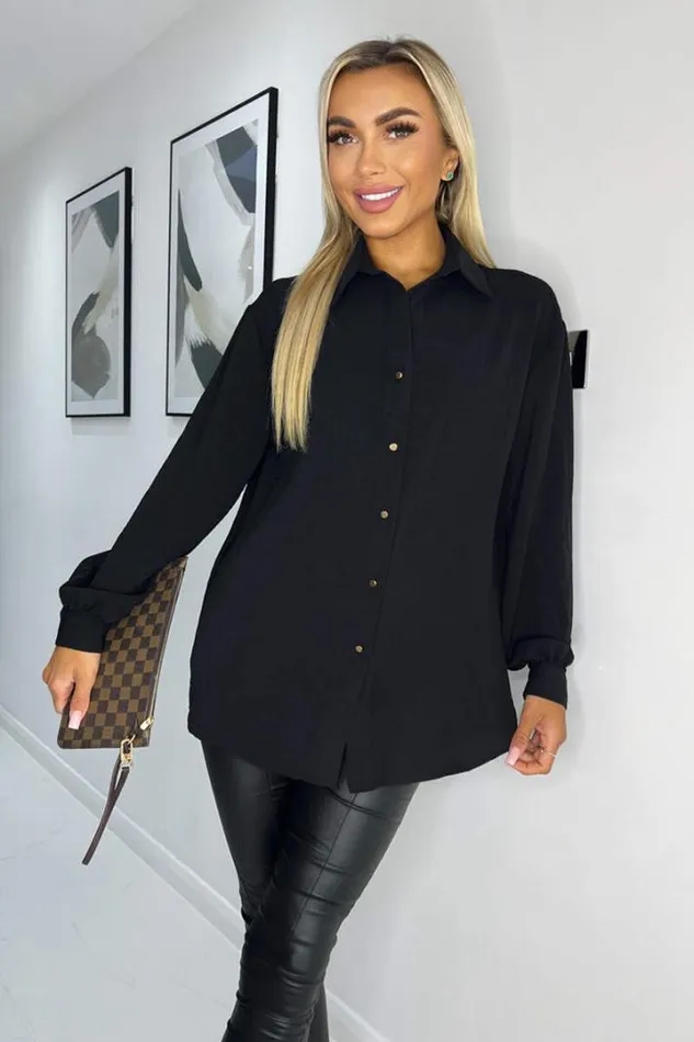 AX Paris Tops Black Long Sleeve Gold Button Front Shirt