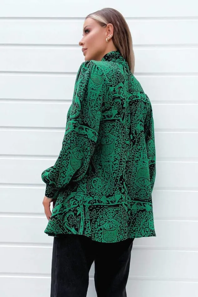 AX Paris Tops Green Printed Tie Neck Blouse