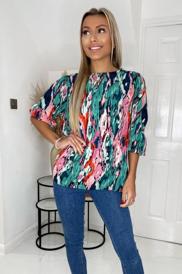 AX Paris Tops Multi Abstract Printed 34 Sleeve Top