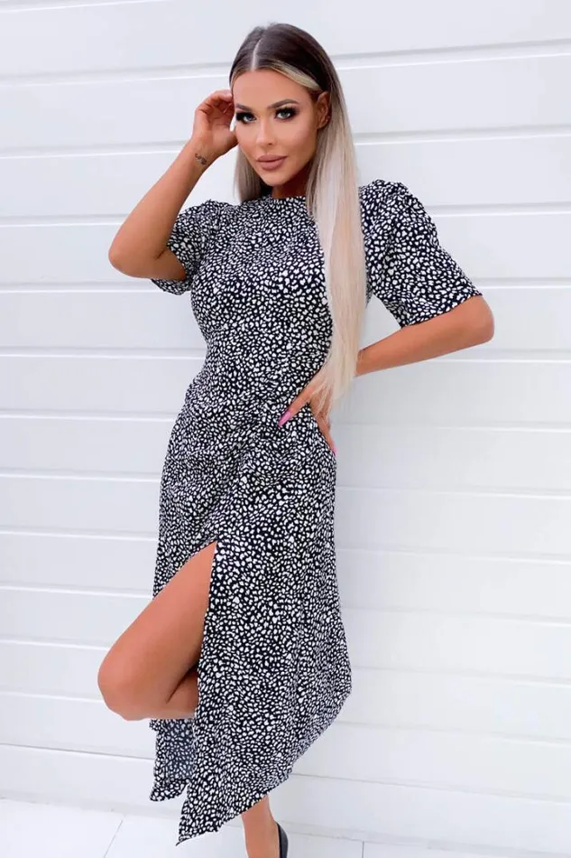 AX Paris Wedding Guest Dresses Black Printed Split Hem Midi Dress