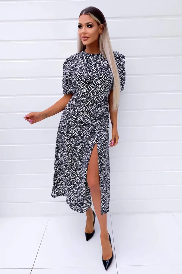 AX Paris Wedding Guest Dresses Black Printed Split Hem Midi Dress