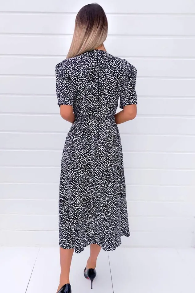 AX Paris Wedding Guest Dresses Black Printed Split Hem Midi Dress
