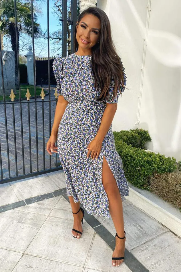 AX Paris Wedding Guest Dresses Multi Floral Pleated Sleeve Midi Dress