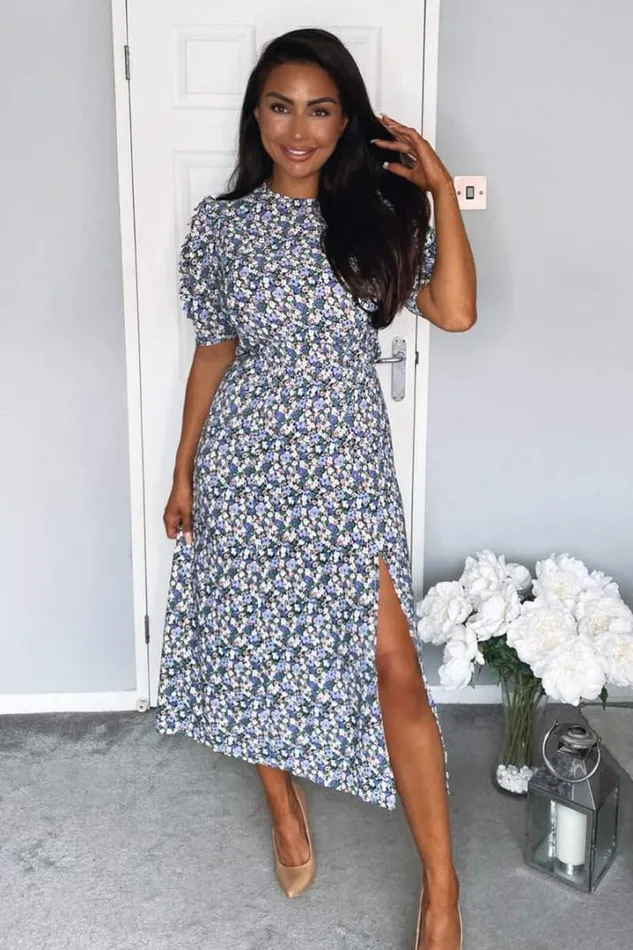 AX Paris Wedding Guest Dresses Multi Floral Pleated Sleeve Midi Dress