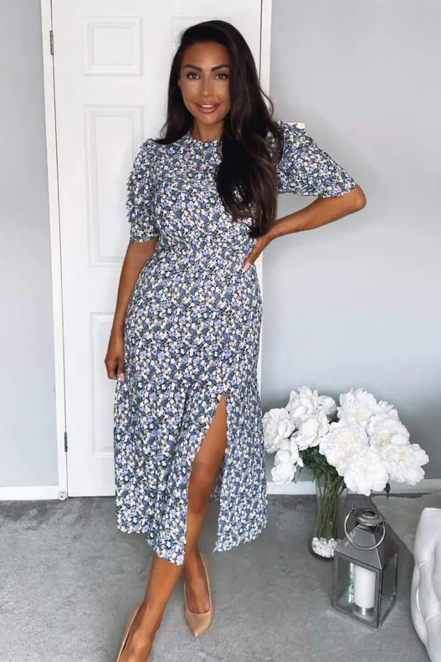 AX Paris Wedding Guest Dresses Multi Floral Pleated Sleeve Midi Dress