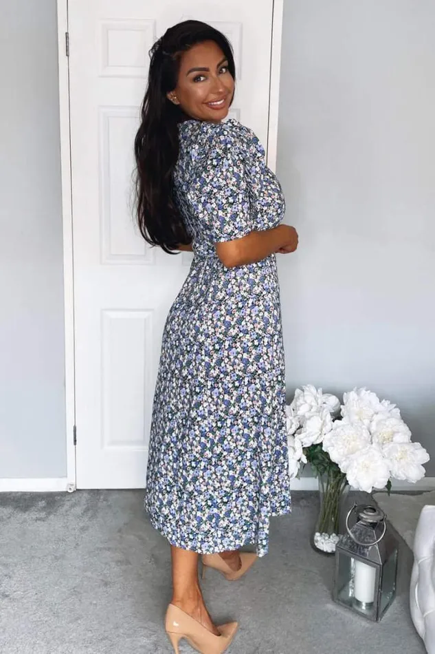 AX Paris Wedding Guest Dresses Multi Floral Pleated Sleeve Midi Dress