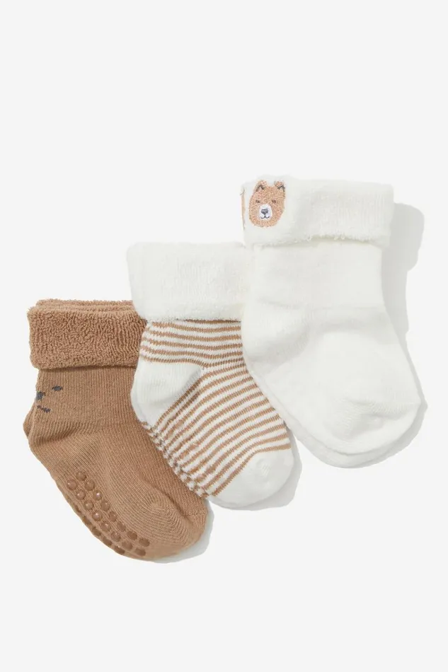 BabyGirlsBoys Gifts and Accessories Cotton On 3Pk Terry Baby Socks Taupy Brown