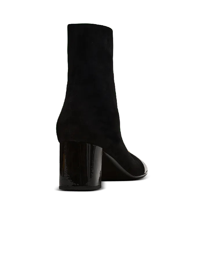 Balmain Boots Women Suede Edna Ankle Boots With Patent Leather Toes Black