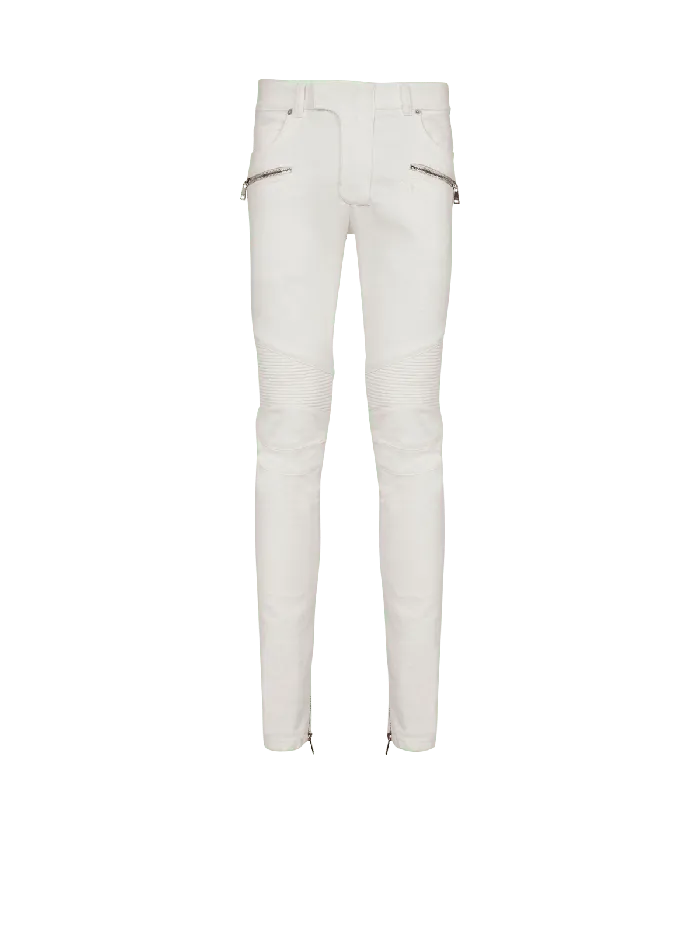 Balmain Denim Men Biker Jeans In White Denim White