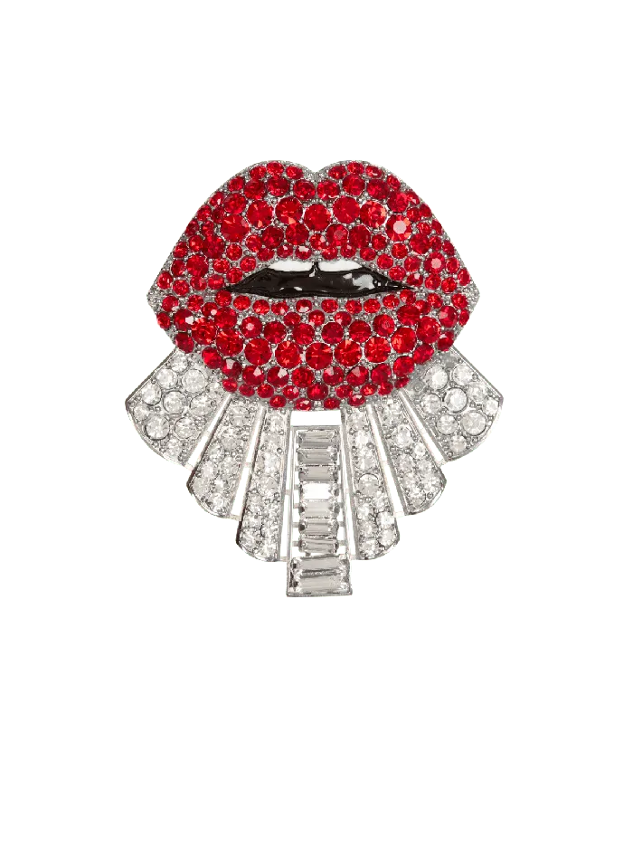 Balmain Fashion Jewelry Men Brass And Crystal Kiss Brooch Red