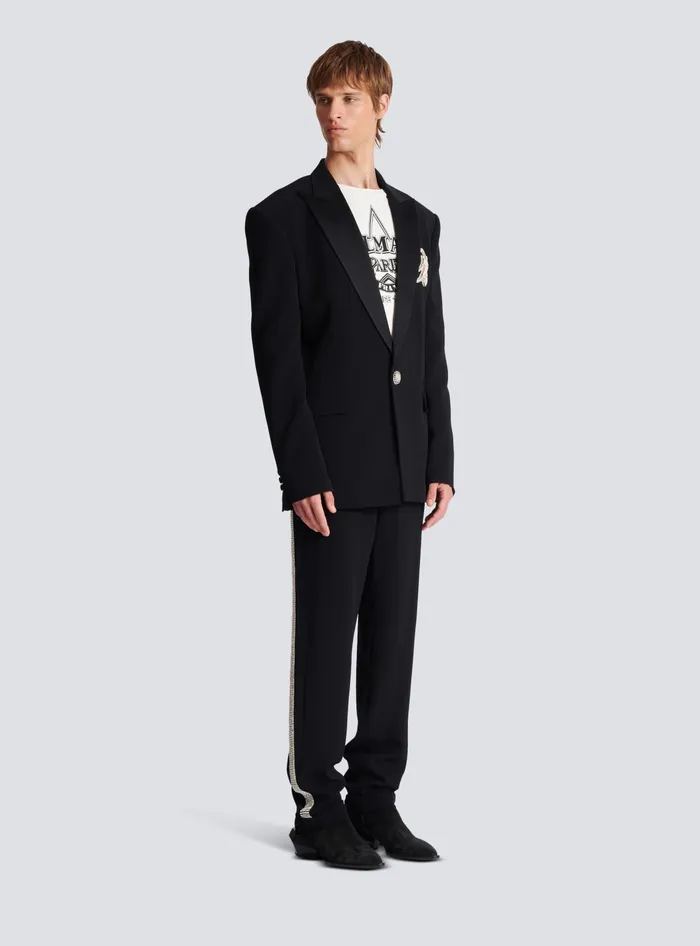 Balmain Jackets And Blazers Men 1button Crepe And Satin Jacket Black