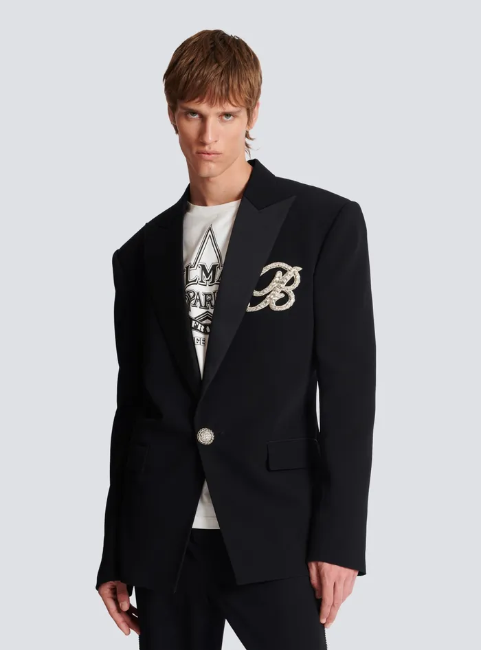 Balmain Jackets And Blazers Men 1button Crepe And Satin Jacket Black