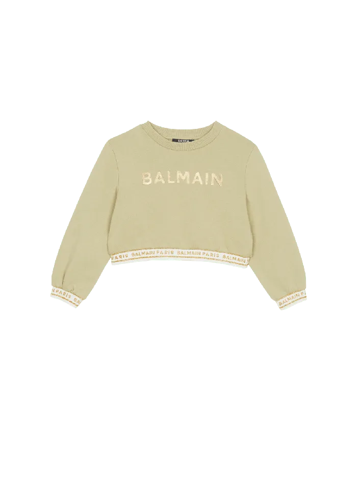 Balmain Kids Cropped Sweatshirt With Elastic Green