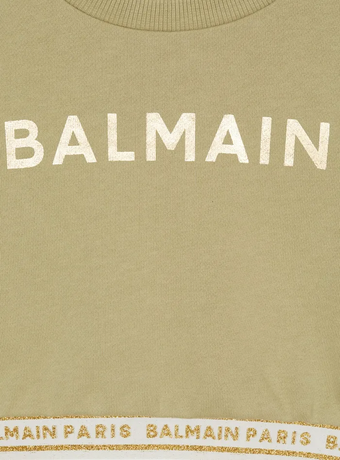 Balmain Kids Cropped Sweatshirt With Elastic Green