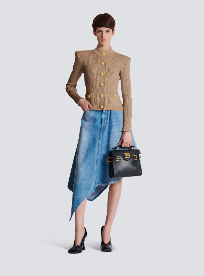 Balmain Knitwear Women Gingham Openwork Knit Cardigan Beige