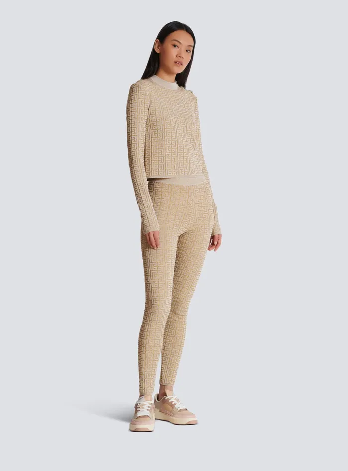 Balmain Knitwear Women PB Labyrinth Knit Leggings Beige